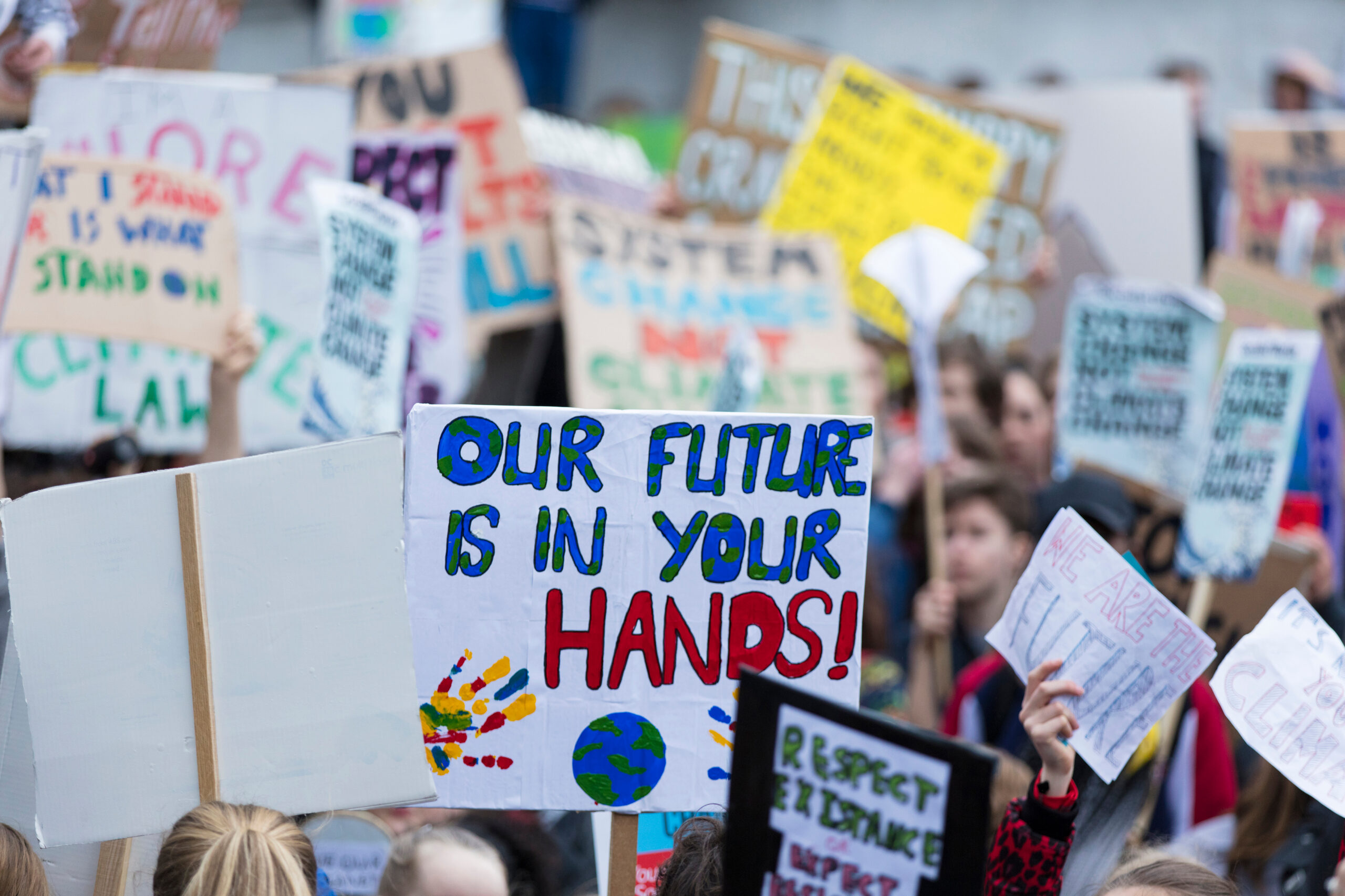 Demonstration banners in the air